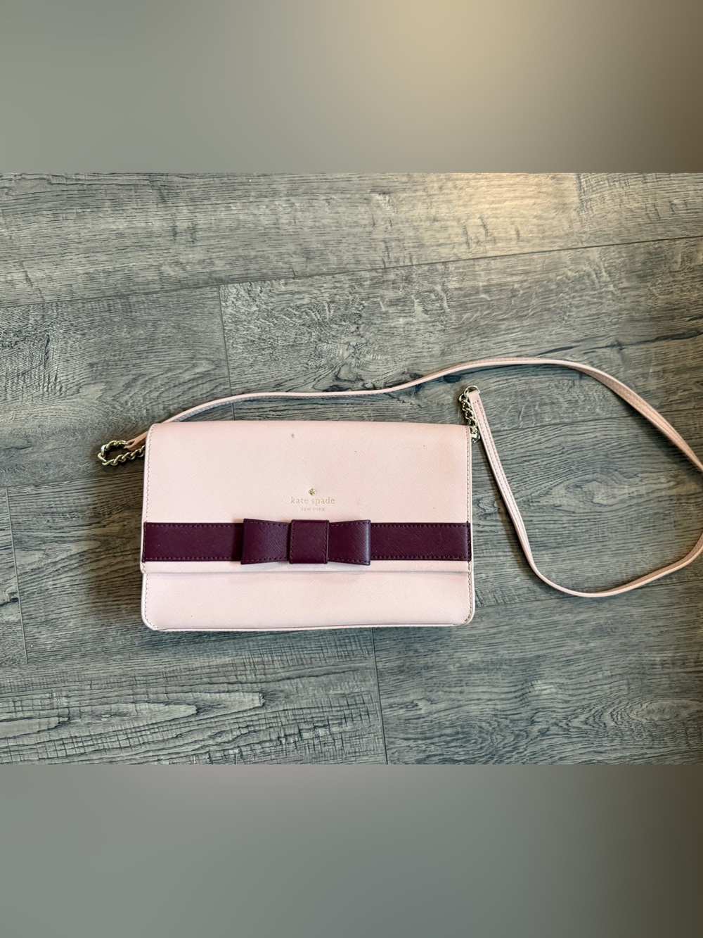 kate spade Blush Pink Crossbody with Plum Bow Accent